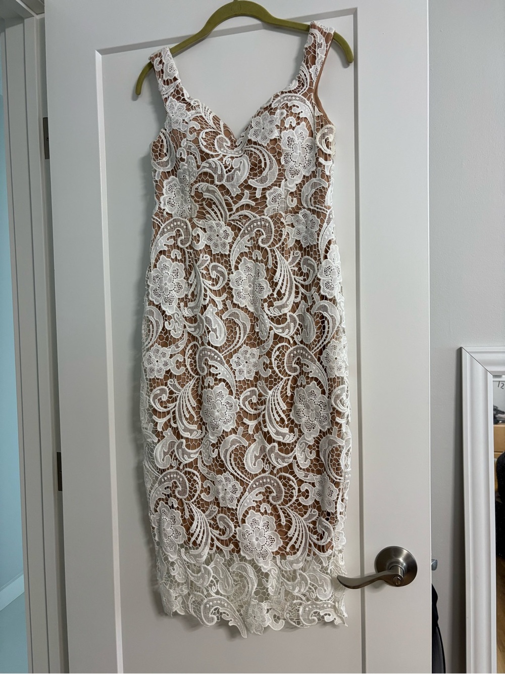 Missguided White Lace Midi Dress with Nude Lining